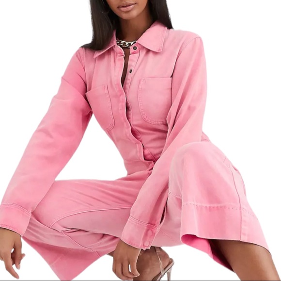 One Teaspoon x Free People Washed Pink XS Utility Denim Jumpsuit Coveralls - Picture 5 of 12